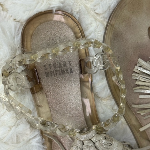 Stuart Weitzman Sandals Womens Tassels Flat Platinum Leather~SIZE 37 - Picture 5 of 8